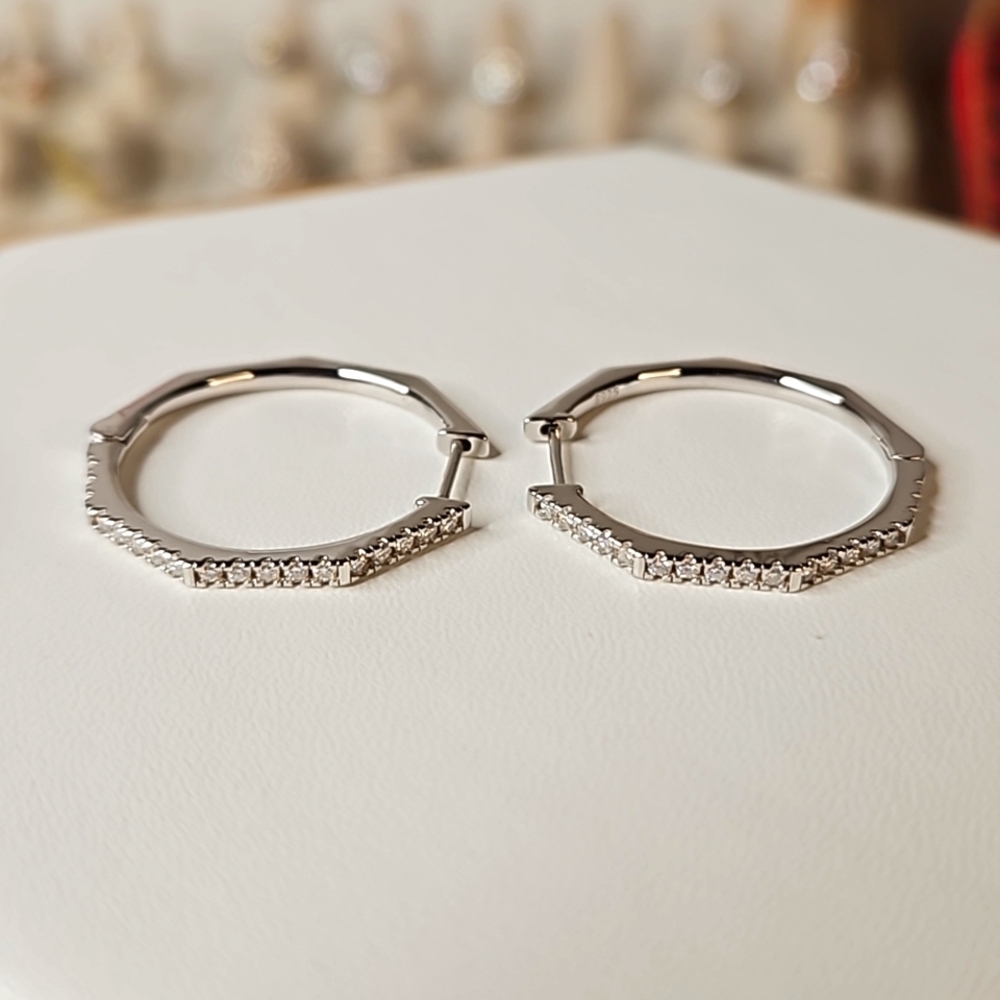 Hexagon Iced Out Moissanite Hoop